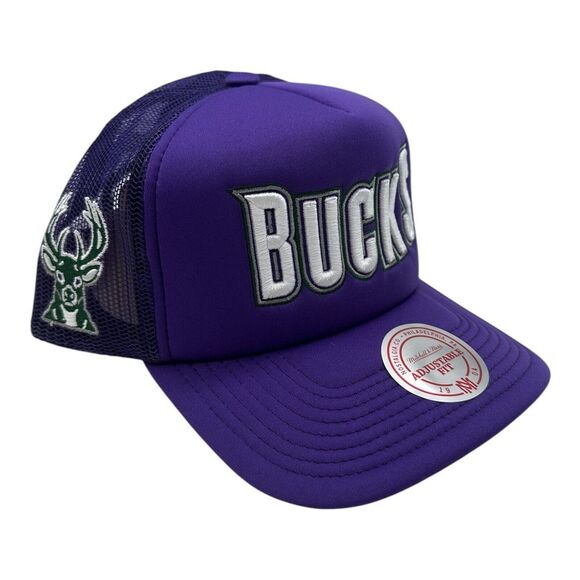 Mitchell & Ness Milwaukee Bucks Wordmark Hat Cap Snapback Trucker Adjustable NBA - Picture 1 of 9